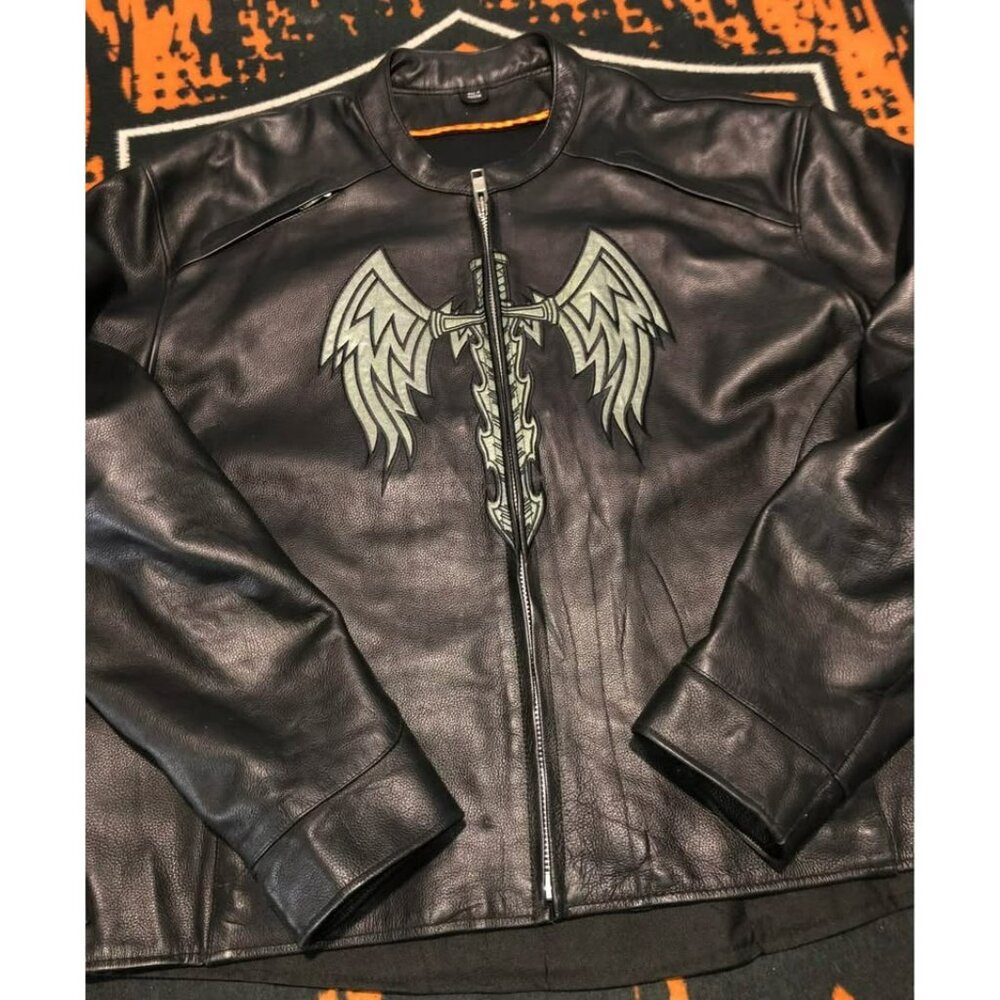 Motorcycle Riding Jacket 2XL Men, Resistant Leather, Reflective - Picture 7 of 8